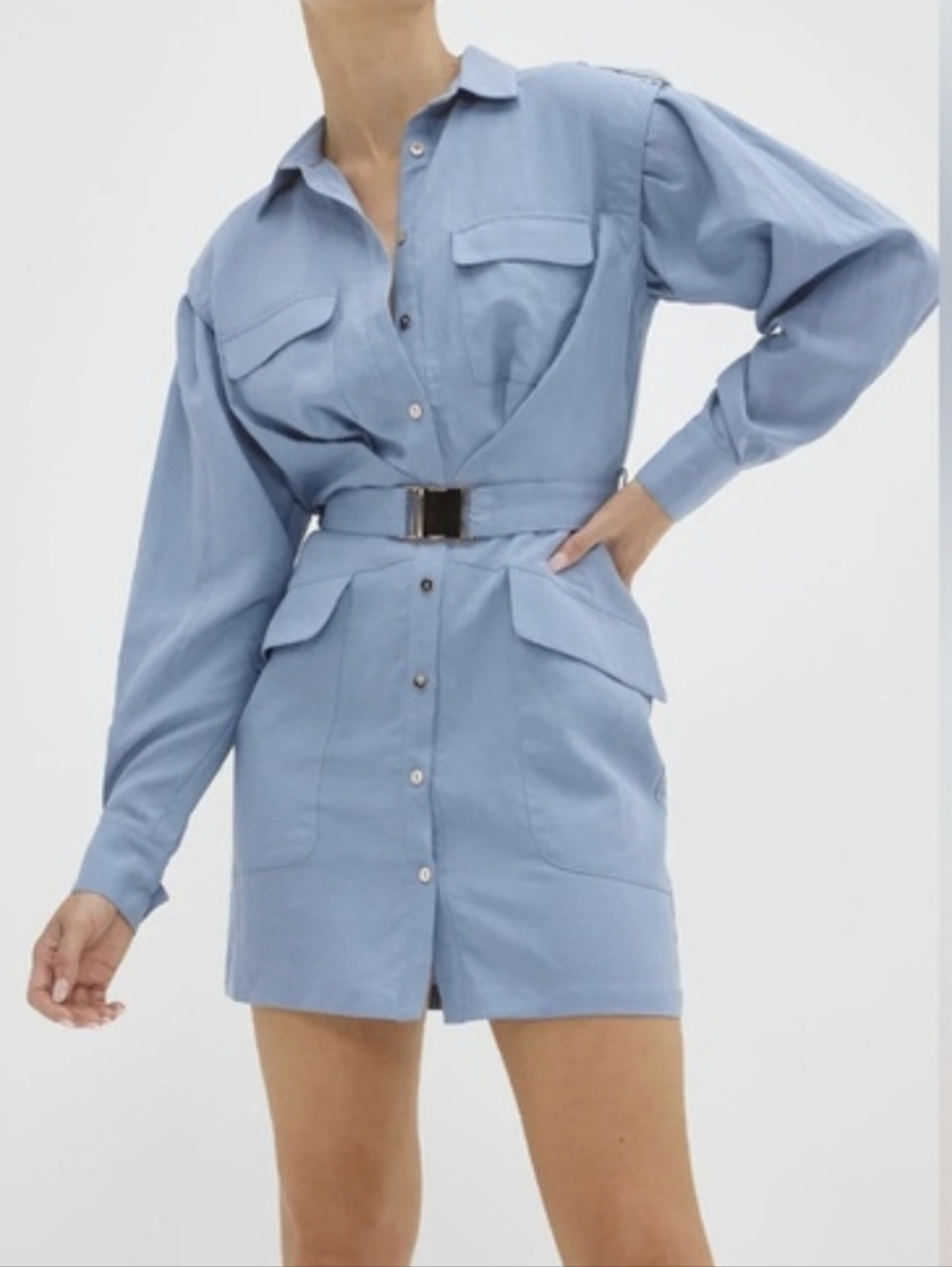 Anthropologie Sovere Nouvelle Cargo Belted Linen‎ Blend Mini Shirt Dress Pockets